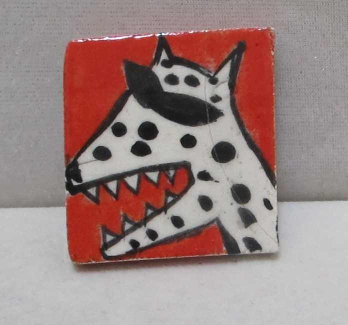 Rare POLLY COOK Red Ceramic 1.5” Brooch DOG IN SUNGLASSES AS-IS
