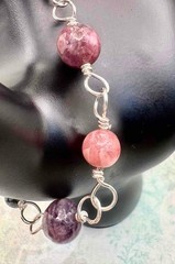 Sterling Silver Rhodochrosite Tourmaline Snowflake Obsidian Gemstone Bracelet