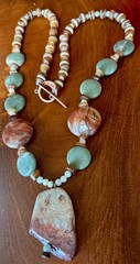 Southwest JBB Beautiful Agate Multi-Stone Necklace Signed Unique Statement Piece