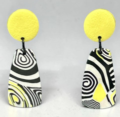 Handmade Yellow Black & White Graphic Print Polymer Clay LG Dangle Earrings SS