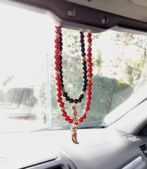 Italian Horn Rearview Mirror Hanger, Car Accessory, Cornicello Tusk, Red, Black