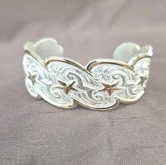 Vintage Montana Silversmiths Engraved Western Cuff Bracelet Gold Star Accent
