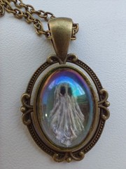 Handmade Ghost Pendant Necklace Iridescent Acrylic Cameo Stained Glass Paint
