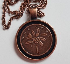 Jamaica 1 Cent Ackee Fruit Coin Pendant, Necklace, Charm