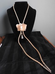 Handmade Artisan Moss Agate & Mexican Opal Bone Silver Bolo Tie