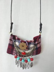 Women Boho Fabric Textile NECKLACE 32″ Amulet Gypsy USA Seller New
