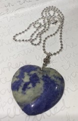 Artisan Hand-Carved Denim Lapis Lazuli Heart Pendent Sterling Necklace 19″