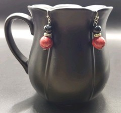 Dangle/Drop/Costume/Fashion/ Dark Red, Black Red Swirl, & Clear Bead Earrings!!!