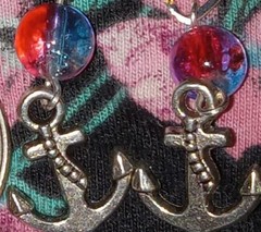 925 Sterling Silver Filled Red Blue Glass Bead Anchor Navy Charm Lever Earrings