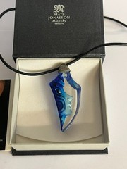 MATS JOHANSSON Maleras sweden AMAZONA Crystal Pendant Necklace Blue Glass Silver