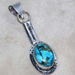 Copper Blue Turquoise 925 Sterling Silver 2” Pendant Artisan Handmade 2″ OOAK