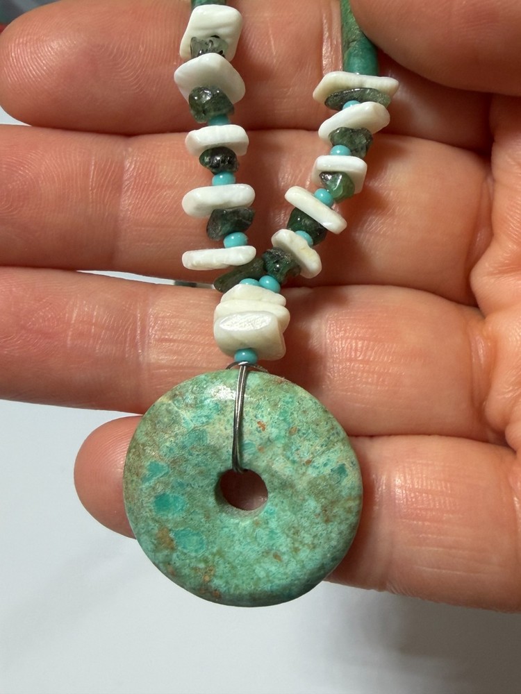 OOAK Handmade Genuine Turquoise Aventurine Pendant Necklace Shell Sterling