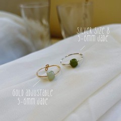 Natural Jade Ring, S925 Silver Adjustable Ring, Nephrite Stackable Ring