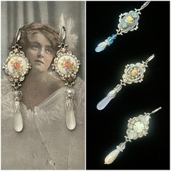 Victorian Style Chandelier Earrings, Vintage Stones, Silver, 4 Colors, Bridal