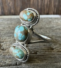 Sterling Silver Native Style SW Genuine No. 8/Mine 8 Turquoise 3 Stone Ring