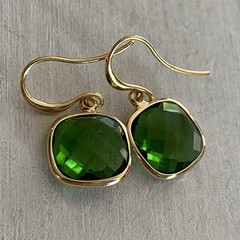 Min Favorit Bezel Set Square Green Crystal & Gold Pl Artisan Drop Earrings