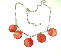 Vintage Pink Round Mother of Pearl Shell Dangle Necklace .75*16*19 inch