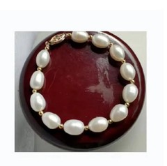 Natural Genuine Akoya Pearl Women’s Bracelet 7.5-8″ 14K Gold Buckle –