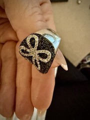 tests silver beaded band ring black modern design boho / shiny in light size 9