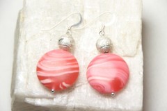 Pink Jade 20mm Coin .925 Sterling Silver Hook Earrings Dyed Rhodochrosite Colors