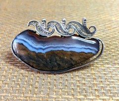 One of a kind, Big, Dramatic, Natural Jasper, Sterling Silver Filigree Brooch