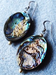 2 1/8″ Drop Dangle 1 1/4×7/8″ Abalone 4mm thick Oval Sterling Hook Earrings