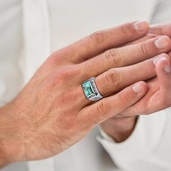 5CT Radiant Cut Teal Turquoise Ring Celtic Pattern – Size 12 – 925 Silver