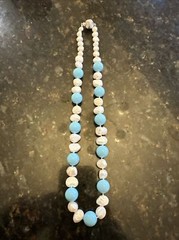 Reconstituted Turquoise Bead And Biwa Cultured Pearls. Necklace