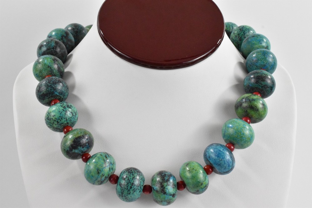 Fantastic Mixed Materials Statement Necklace with Sterling Silver Clasp 25″