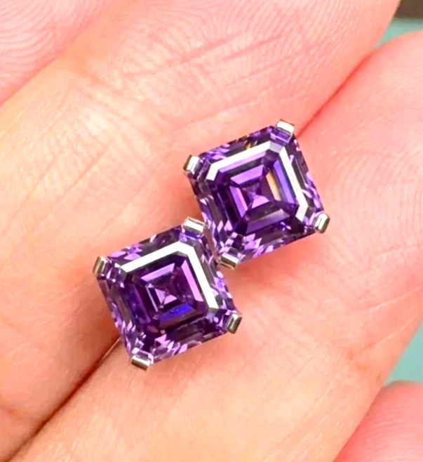 4 Ct Certified Purple Diamond Studs, Amazing Shine, FREE Shipping & Tariffs