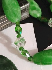 Gorgeous GREENS! Oval Serpentine Stone Pendant, Glass and Jadeite 23″ Necklace!