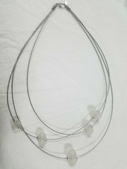 Handblown Glass Wire Necklace Eloise Cotton White Baroque Bead Tri-Cable 20″ Ice