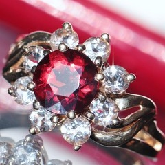 10k yellow gold halo ring 2.75ct garnet white sapphire size 6.75 handmade 3.5gr