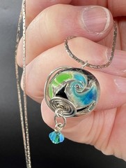18K Rolled Gold Filled Chain, Blown Glass, Crystal Pendant, 24”