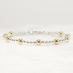 Sterling Silver Bead Bracelet, 14k Gold Accent Beads, Sterling Silver Clasp