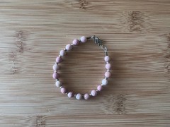 New Rhodonite, Czech Glass & Stainless Steel Handmade Bracelet 7-7 1/2 in. -B713