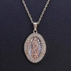 18″ vermeil gold sterling 925 silver circle chain necklace Virgin Mary pendant