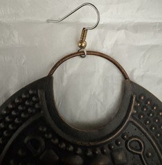 Large Circle Earring ONE SIDE ONLY Brown Plate Embossed Drop Bohemain Ethnic
