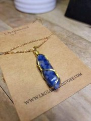 Natural Blue Soladite Handmade Point Necklace Hexagon Chain Gold wire wrapped Pe