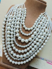 Heavy 8 Layered Chunky Creamy White Faux Pearls Statement Bib 24″Inch Necklace