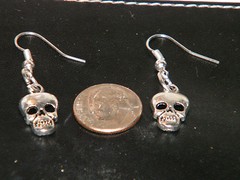 4 Pairs SKULL EARRINGS Mini Head Skeleton Bikers Goth Silver Wires Lot of 4 NEW!