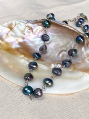 Baroque Peacock Pearl Necklace Sterling Silver 925 Wire Wrapped 18” Handmade