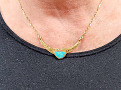 HANDMADE 14k Hammered Texture Chevron Plate Turquoise Cabochon 14.5-17″ Necklace