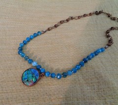 Artisan crafted,Abalone pendant on 18” faceted apatite and copper strand. Beauti