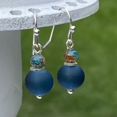 Min Favorit Teal Sea Glass Peach Teal Painted Glass & Silver Pl Drop Earrings
