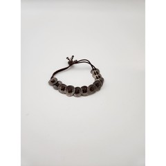 Artisan Disc Bracelet Unisex 7.5 Brown Silver 925 Sterling Hammered Boho Woven