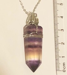 Natural rainbow fluorite crystal point wire wrapped pendant necklace