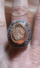 Golden Color Druzy Sterling Silver Ring (Size 11)