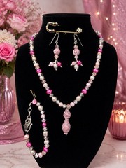 Lavender Freshwater Pearls, Crystals & Art, Glass, Necklace, Bracelet & Earrings