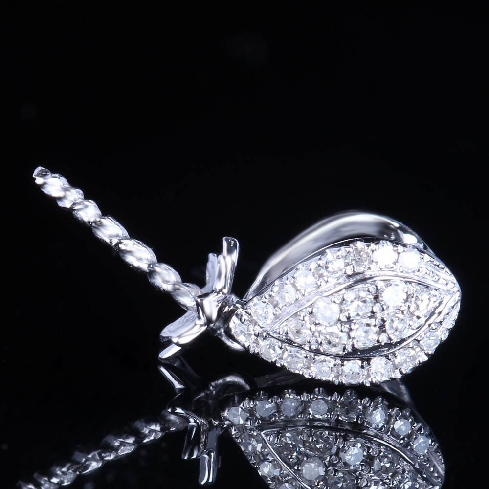 Solid 14K White Gold Round Semi Mount Pave Natural.1ct Diamonds Beauty Pendant